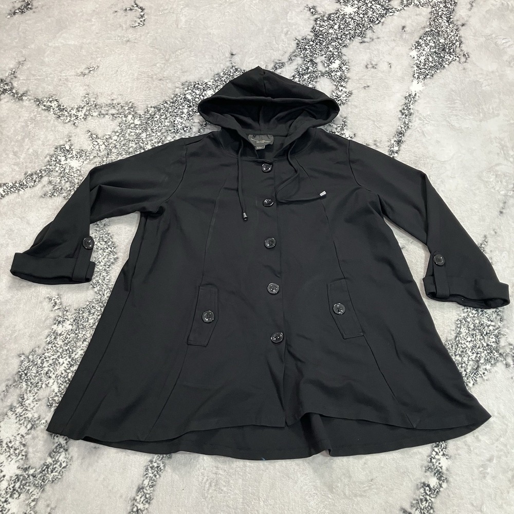 Christian Siriano New York Hooded Swing Jacket Black Button Front Plus 1X